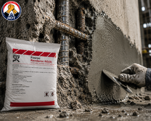 Spalled vertical concrete column face repaired with FOSROC RENDEROC RGS — stiff repair micro concrete strong bond India