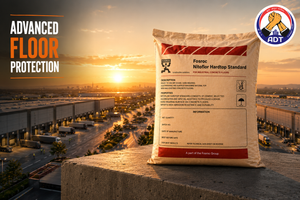 Fosroc Nitoflor Hardtop dry shake hardener broadcast onto fresh concrete