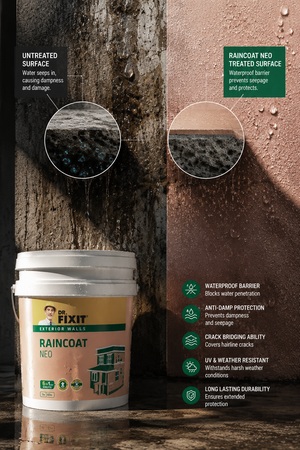 Dr. Fixit RAINCOAT Neo elastomeric coating — seamless wall waterproofing solution that prevents wall seepage and moisture ingress