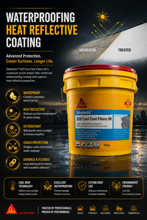 Sika CoolCoat Fibers IN — durable fiber-reinforced acrylic elastomeric waterproofing chemical for roof waterproofing and thermal protection India