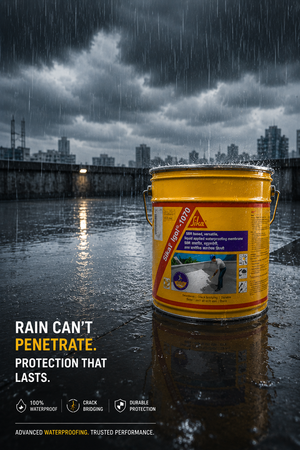 SIKALASTIC 450I product label close up — liquid polyurethane waterproof roof coating specifications Sika India