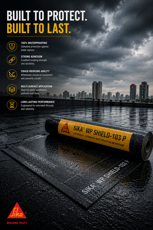 Sika WP Shield 103 P APP modified bituminous waterproofing membrane roll — torch-applied bitumen waterproofing for roof terrace basement India