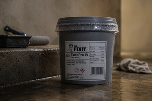 Dr Fixit Tankpro W brush application on concrete tank surface — waterproofing coating for potable water tank contractors India