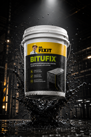 Dr Fixit Bitufix applied on concrete surface — bituminous protective coating sealing moisture waterproofing underground structure India