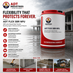 ADT Flex SBR NPU SBR latex bonding agent and waterproofing compound infographic for concrete repairs