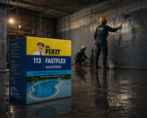 Dr. Fixit Fastflex — flexible cementitious waterproofing chemical that forms a tough water-resistant barrier without cracking