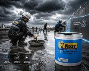 Dr. Fixit Repellin WR — penetrating water repellent waterproofing chemical that creates hydrophobic lining within pores without changing surface appearance