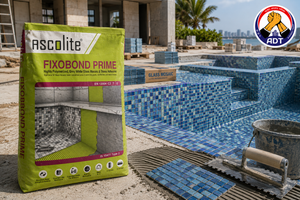 Ascolite Fixobond Prime combed onto an exterior wall for porcelain tiles