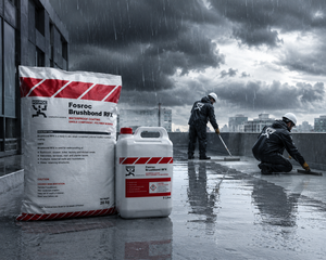 Fosroc Brushbond RFX — flexible polymer-modified cementitious waterproofing chemical that seals micro-cracks and surface pores