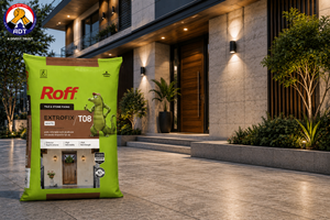 Roff T08 Extrofix fixing glass and marble tiles on an external surface