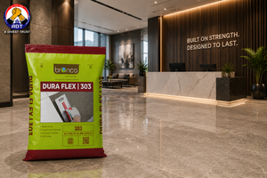 Bronco Dura Flex high-strength adhesive holding marble on a wall