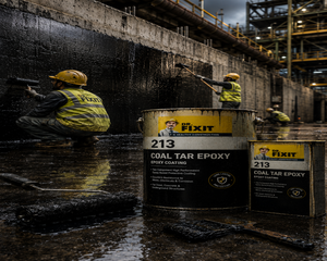 Dr Fixit Coal Tar Epoxy applied on concrete wall surface — two-component epoxy tar protective waterproofing coating India