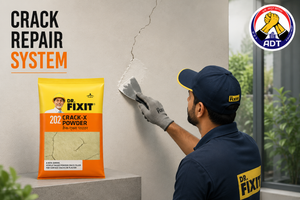 Dr. Fixit Crack-X Powder used to level and fill cracks on a wall before painting