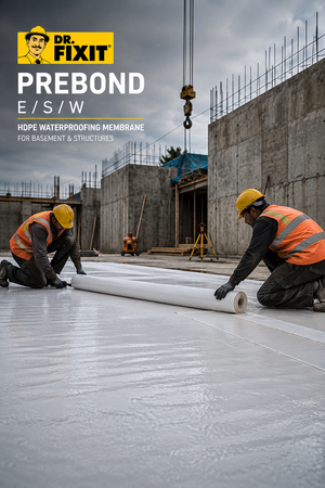 Dr Fixit Prebond HDPE waterproofing membrane product packaging — pre-applied basement waterproofing solution Dr Fixit India