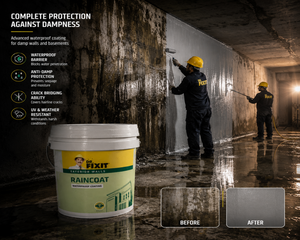Dr. Fixit RAINCOAT WPC elastomeric coating — seamless wall waterproofing solution preventing wall seepage and rain penetration India