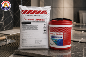 Fosroc Brushbond Ultra Flex product label close up — flexible cementitious coating specifications Fosroc India