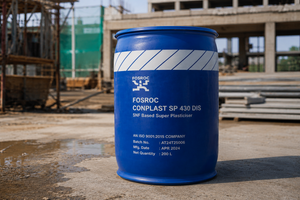 Fosroc Conplast SP 430 DIS superplasticiser 200L drum at construction site
