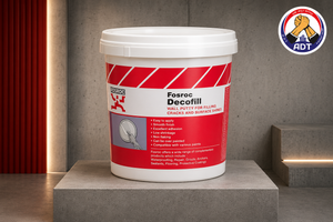 Fosroc Decofill filling a fine crack in a wall before painting