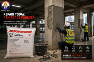 Rapid-setting repair mortar Fosroc Patchroc being applied to damaged concrete floor — fast patch repair operational surface India