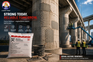 Fosroc Patchroc product close-up — rapid-setting repair mortar fast concrete patch repair specifications India