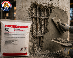 Concrete column base restored with FOSROC RENDEROC RG — general purpose repair micro concrete strong bond structural repair India