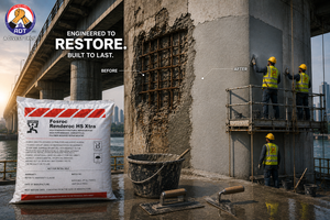 Fosroc Renderoc HS Xtra product close up — rapid-setting structural repair mortar specifications Fosroc India