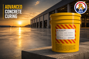 Sika Antisol EWP reflective white curing compound sprayed on a concrete slab in sun