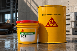 Sika Ferrogard-901 product packaging — corrosion inhibitor admixture for reinforced concrete marine coastal structures Sika India