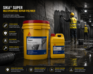 Sika Super Latex polymer bonding agent — reduces shrinkage cracking and improves tensile strength in repair mortars and plaster overlays
