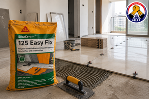 Sikaceram-125 Easy Fix back-buttered onto a large ceramic tile