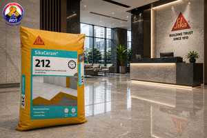 Sikaceram-212 anti-slip adhesive holding a large vitrified tile