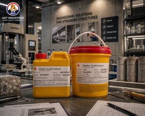 Ultra-fine epoxy injection grout Sikadur-53 UF being injected into hairline concrete crack — deep penetration structural crack repair India