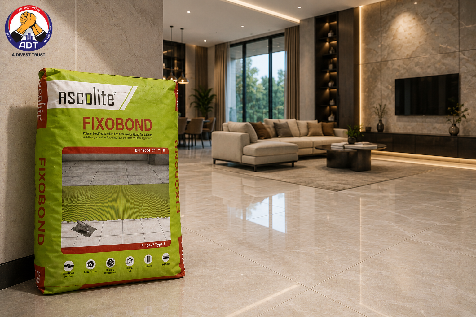Ascolite Fixobond + flexible polymer adhesive for floor and wall tiling
