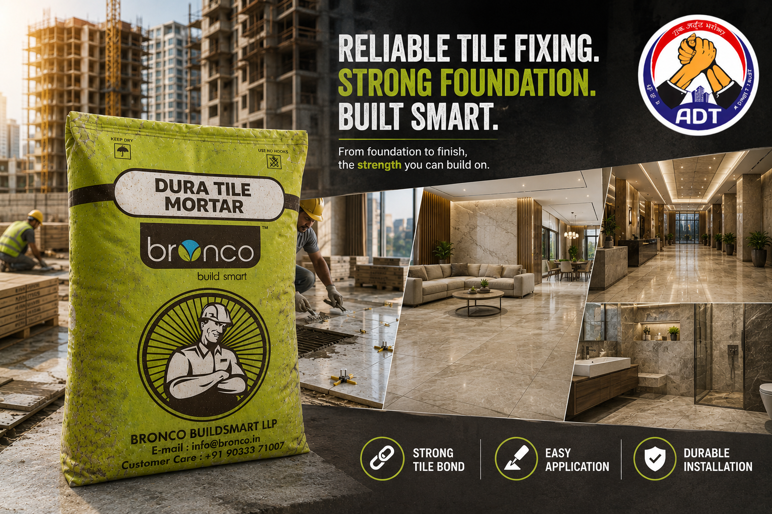Bronco Duratile Mortar cement-based floor tile adhesive from Bronco India