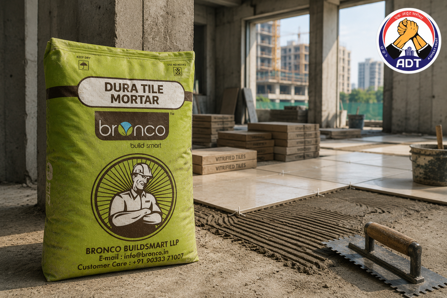 Bronco Duratile Mortar self-curing floor tile adhesive for new construction
