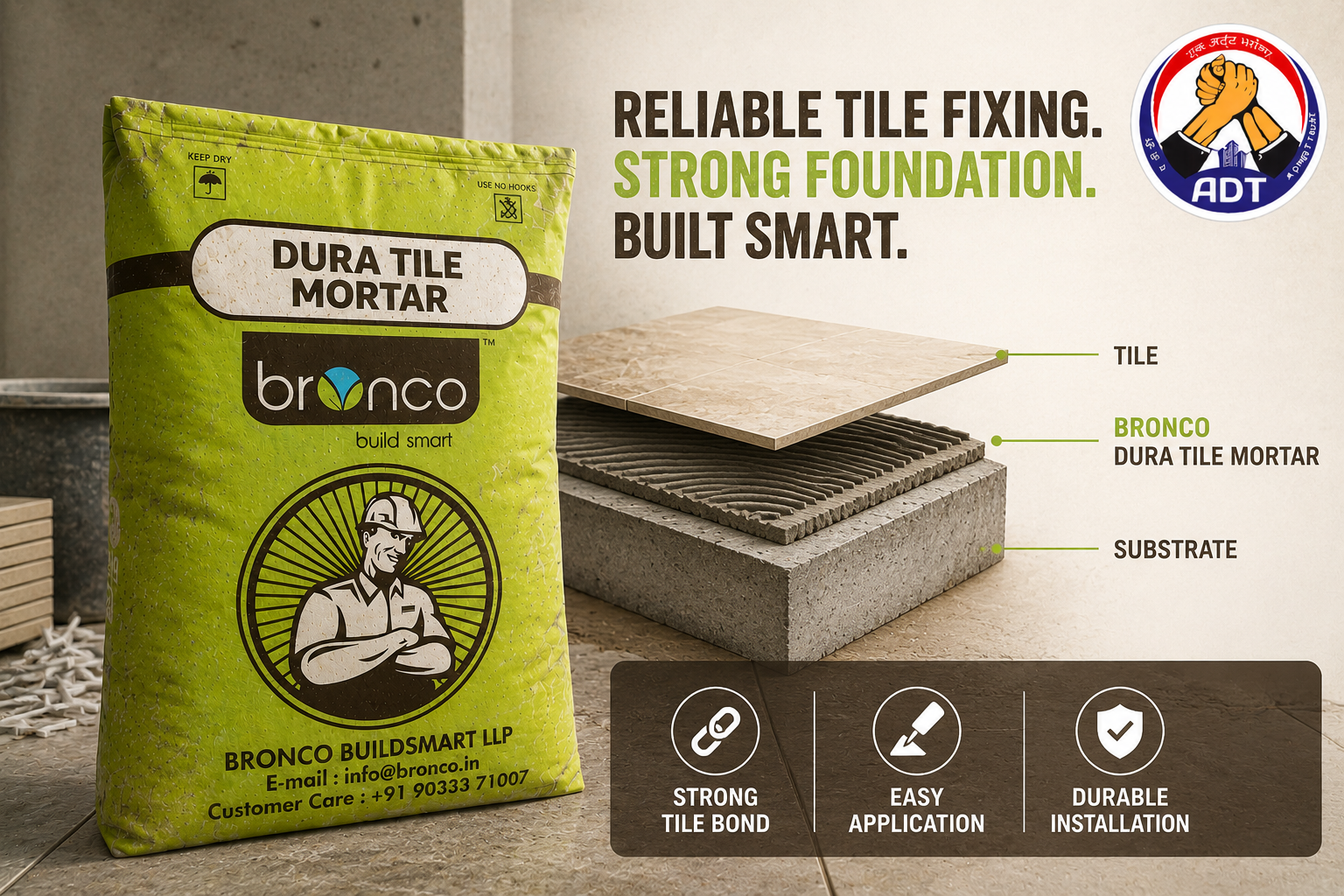 Bronco Duratile Mortar mixed with water before fixing floor tiles