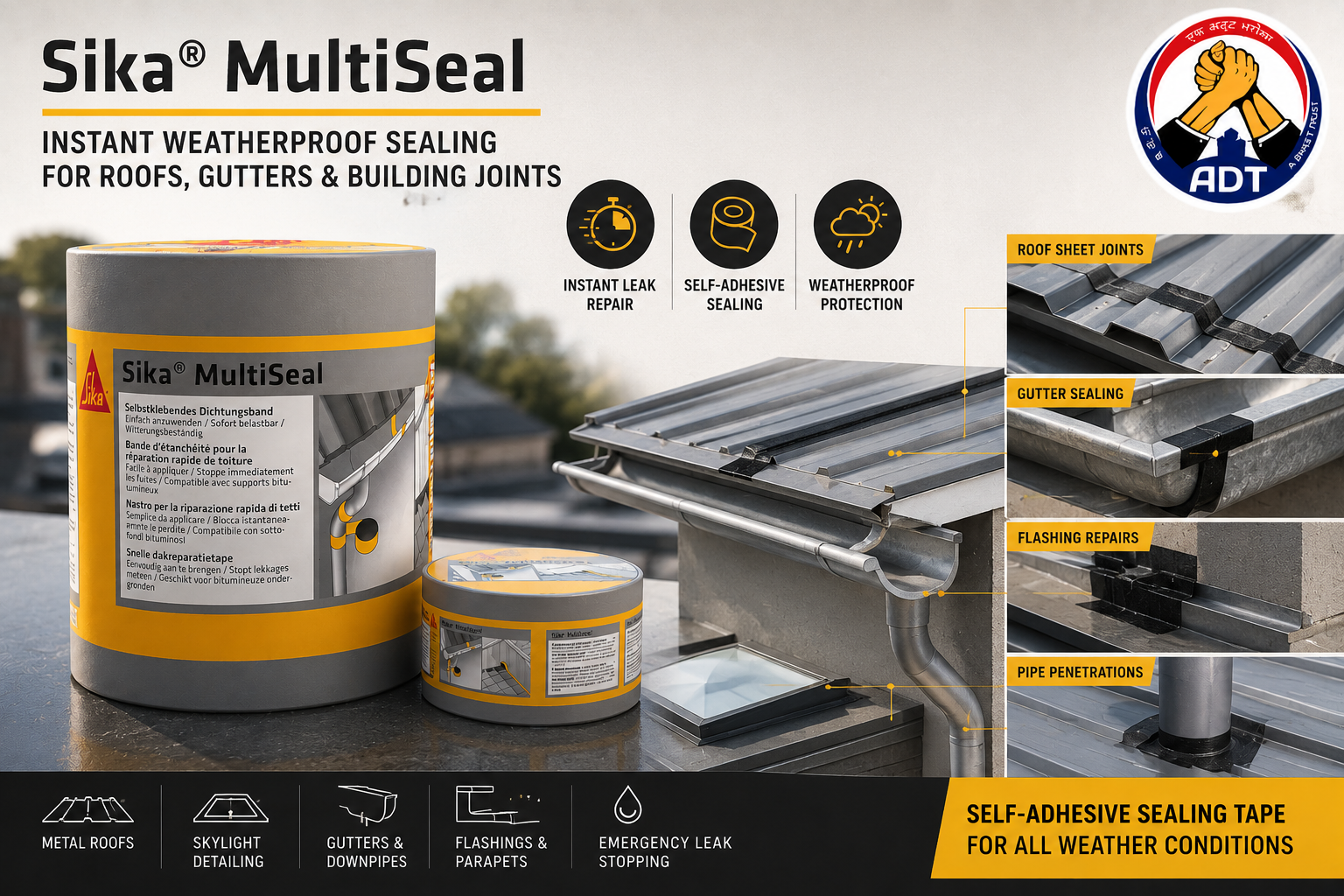 Sika Multiseal AP self-adhesive bituminous aluminium sealing tape from Sika India