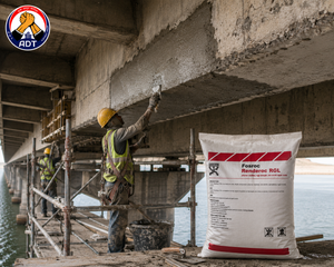 Large section concrete column restored with FOSROC RENDEROC RGL — flowing repair micro concrete formed pour structural bond India
