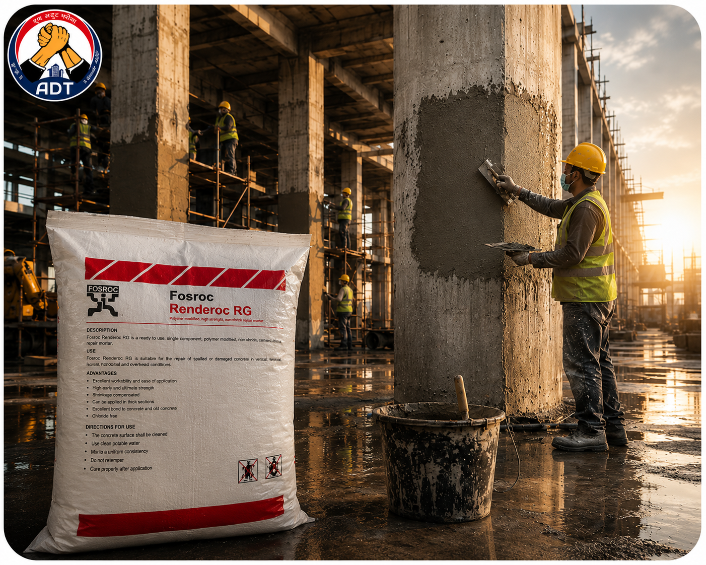 FOSROC RENDEROC RG construction chemical — general purpose repair micro concrete versatile structural concrete restoration India

