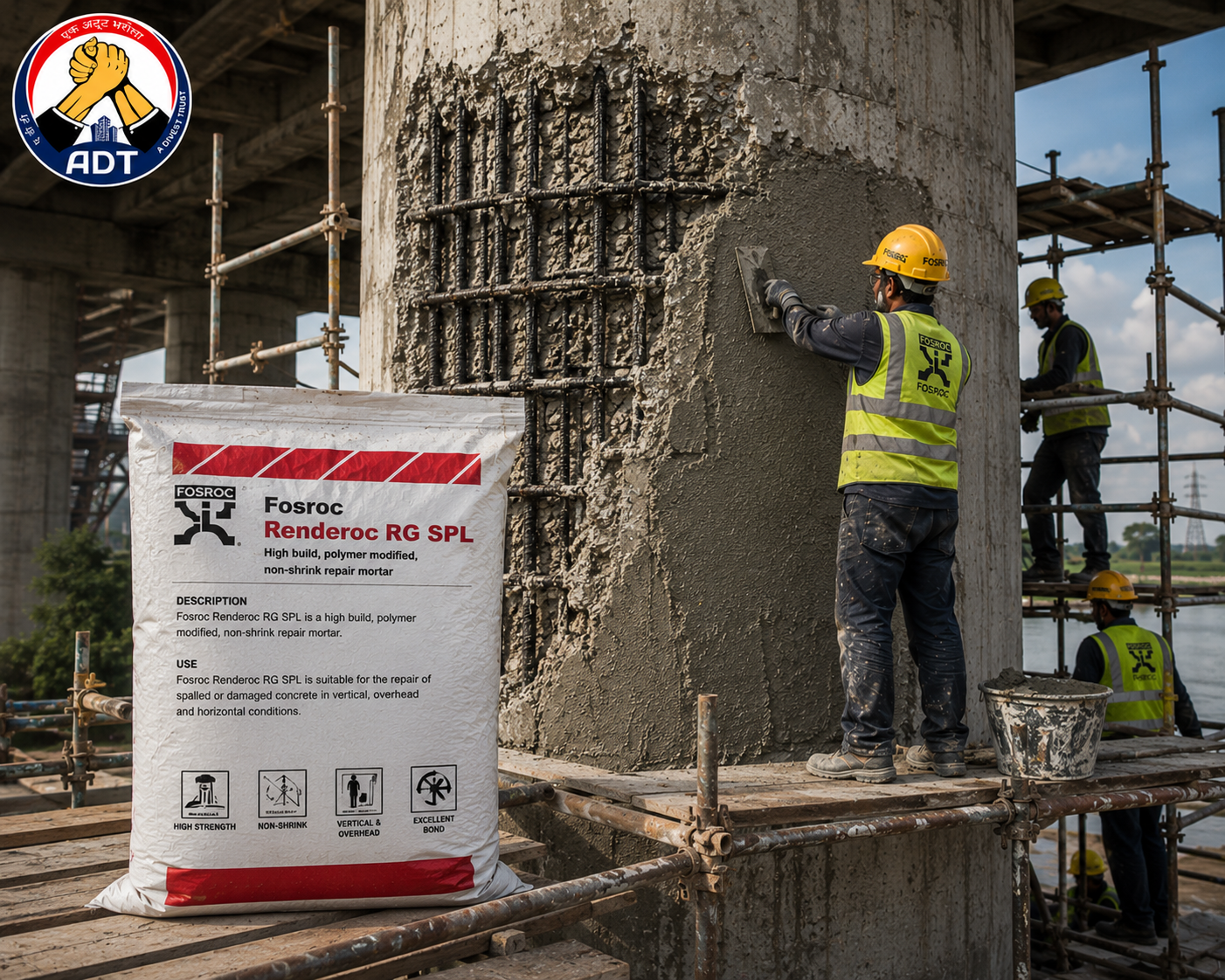 RENDEROC RG SPL product packaging — rapid-strength repair micro concrete Fosroc Chemicals India Pvt Ltd
