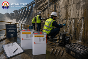 Construction joint in below-grade structure sealed with Sika Injection-201 CE — hydrophobic PU injection grout flexible movement accommodation India
