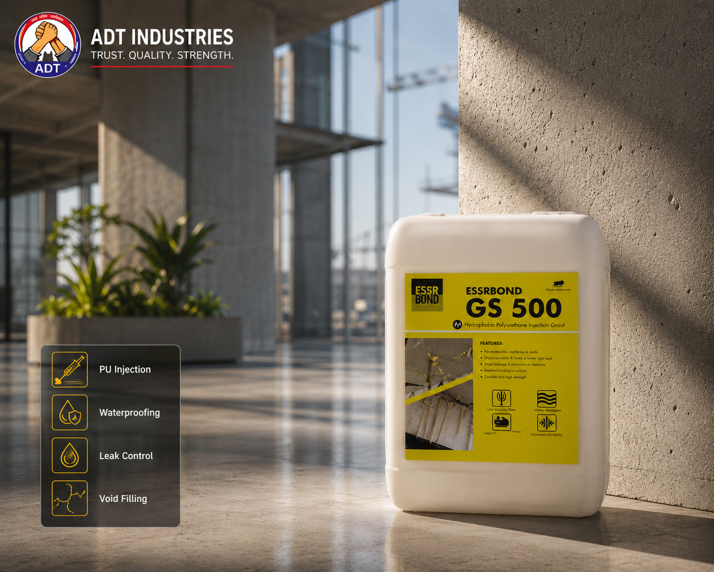 ESSRBOND GS 500 product packaging — PU injection grout Essrbond construction chemical India
