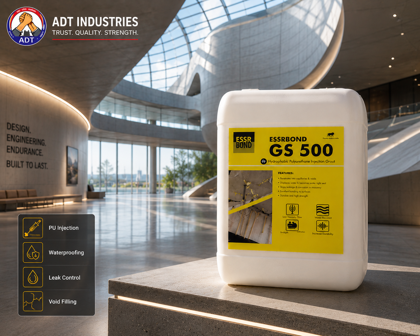 ESSRBOND GS 500 polyurethane injection grout — crack sealing concrete leakage control below-grade waterproofing India
