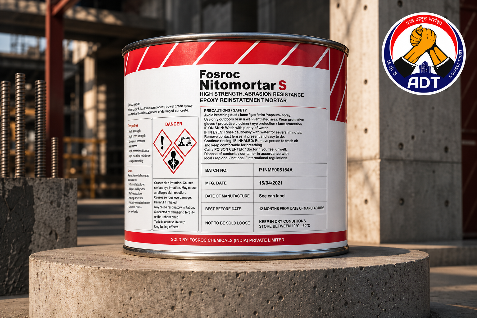 Nitomortar S product packaging — solvent-free epoxy repair mortar Fosroc Chemicals India Pvt Ltd
