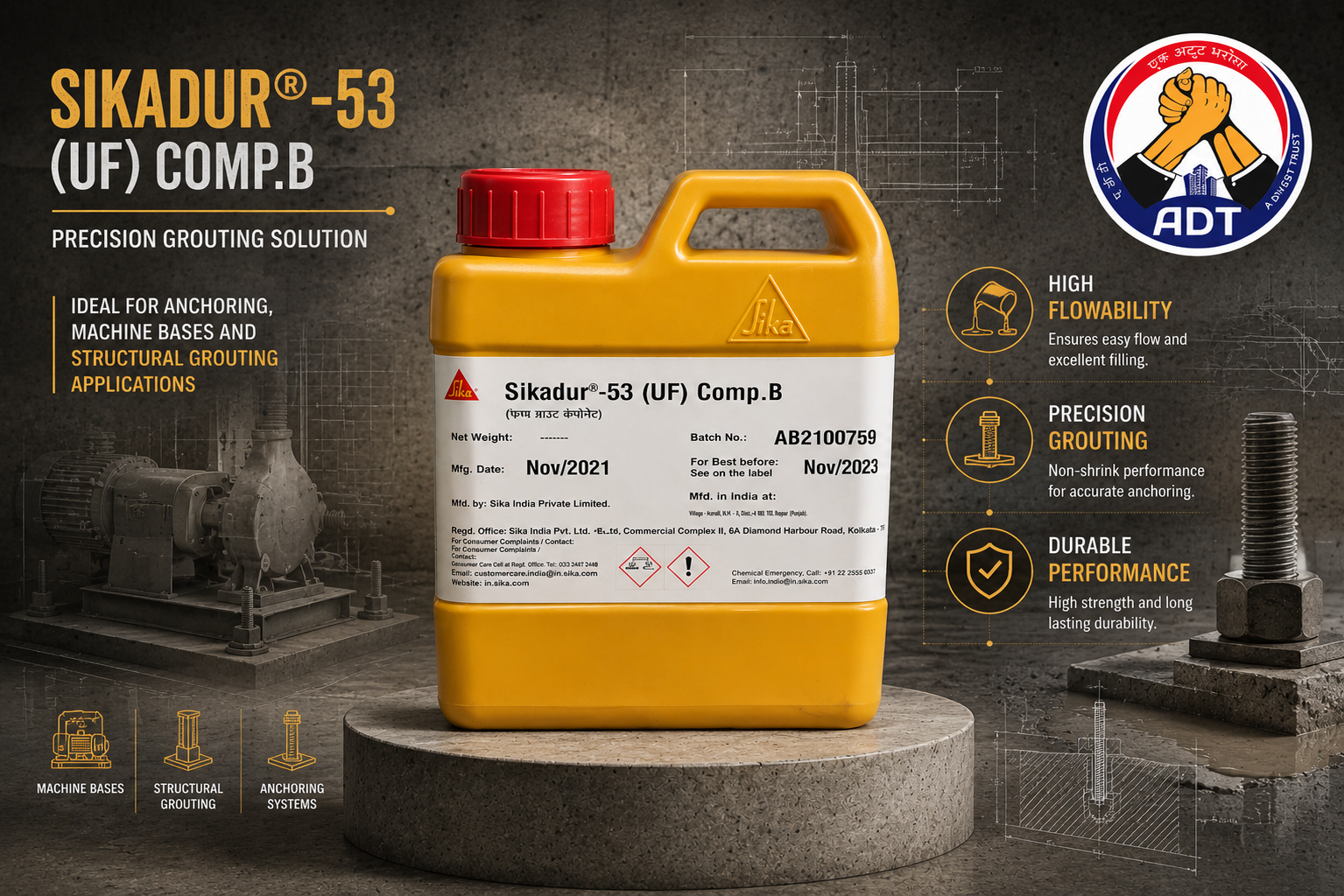 Sikadur-53 UF Mortar ultra-fine epoxy repair mortar — thin section precision concrete repair fine particle size smooth finish India
