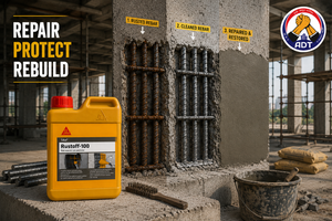 Sika Rustoff 100 rust remover used to repair, protect and rebuild corroded reinforced concrete structures India