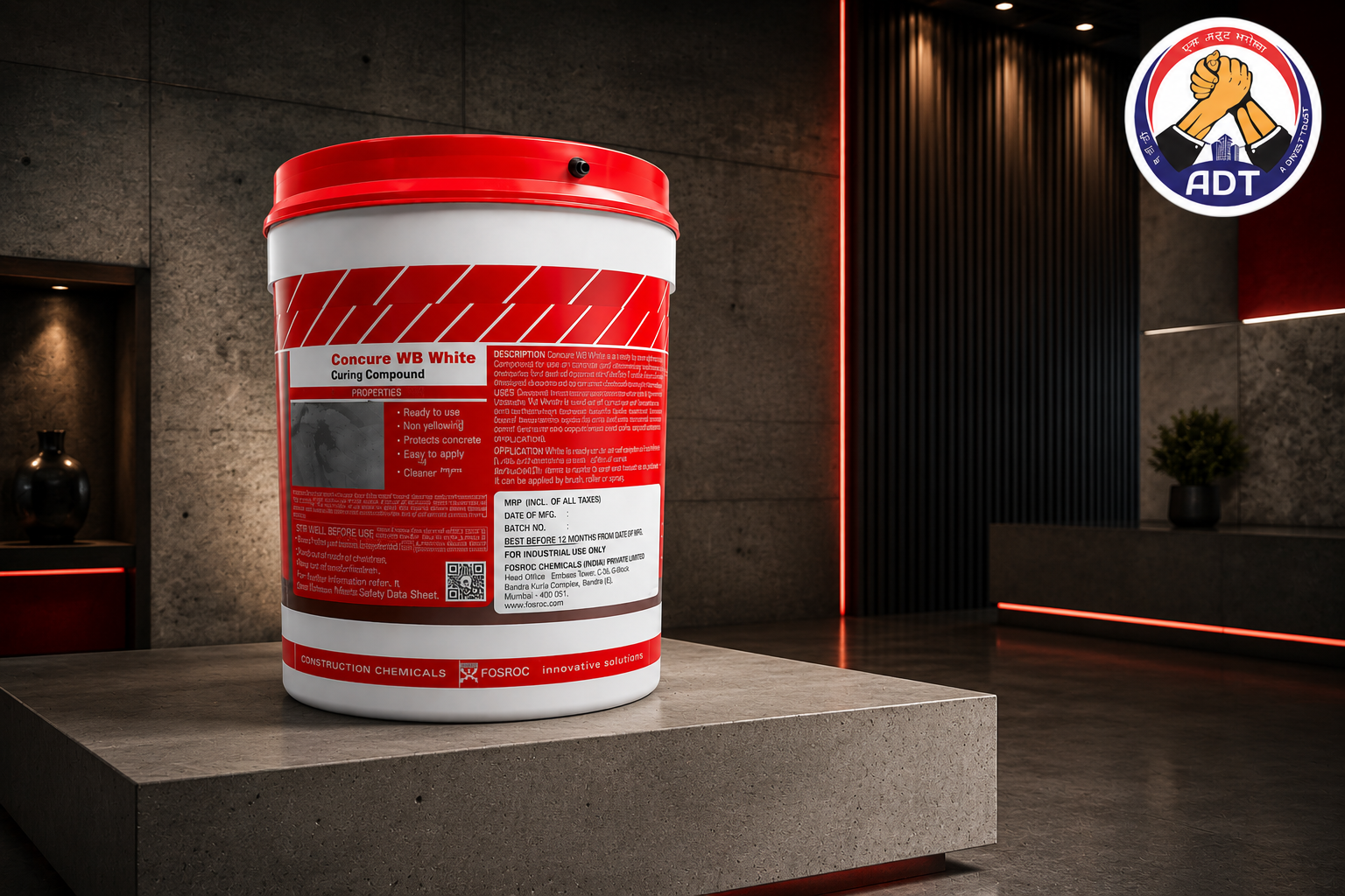 Fosroc Concure WB White curing compound applied to a vertical concrete column