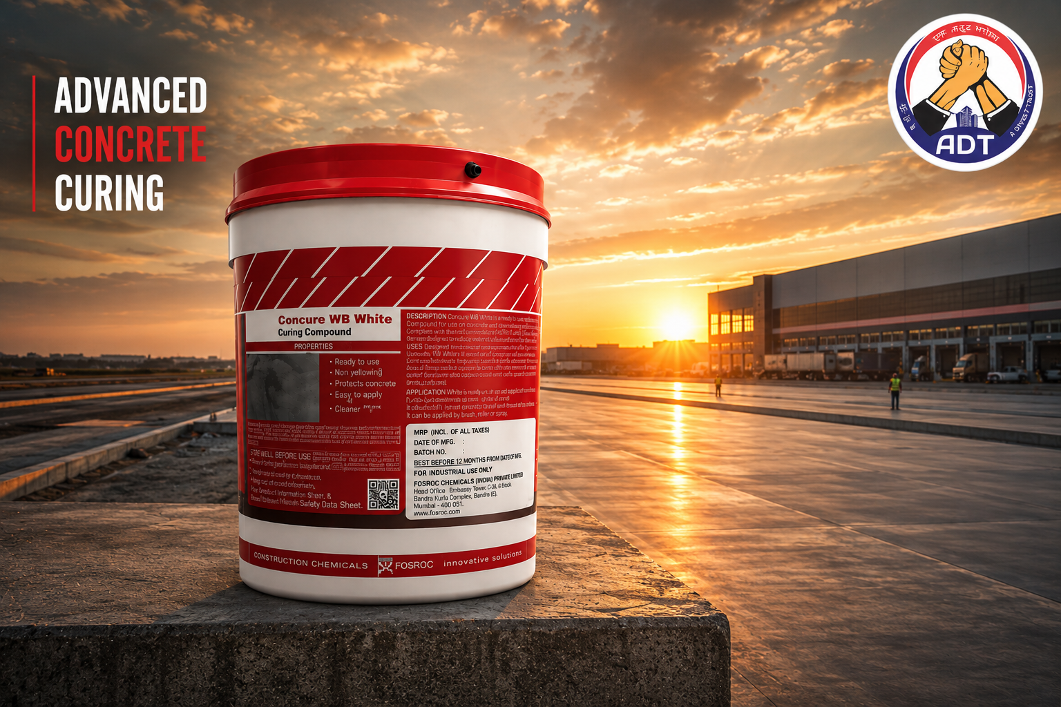 Fosroc Concure WB White sprayed onto a large concrete pavement