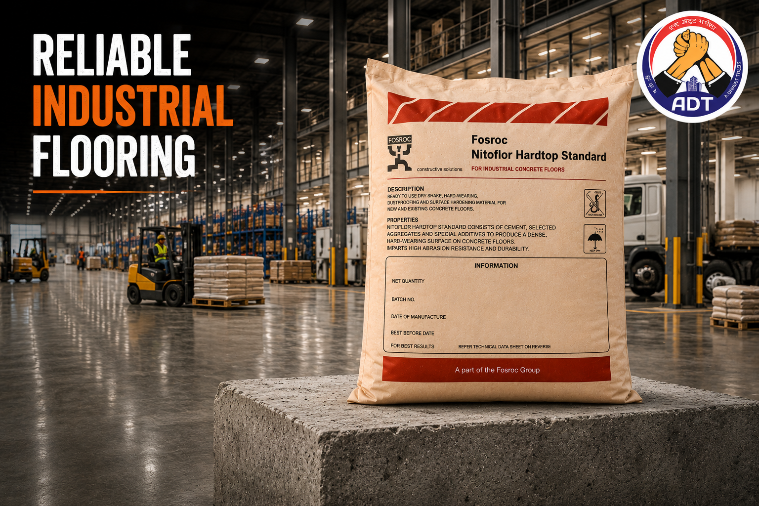 Fosroc Nitoflor Hardtop hardened industrial floor in a warehouse loading bay