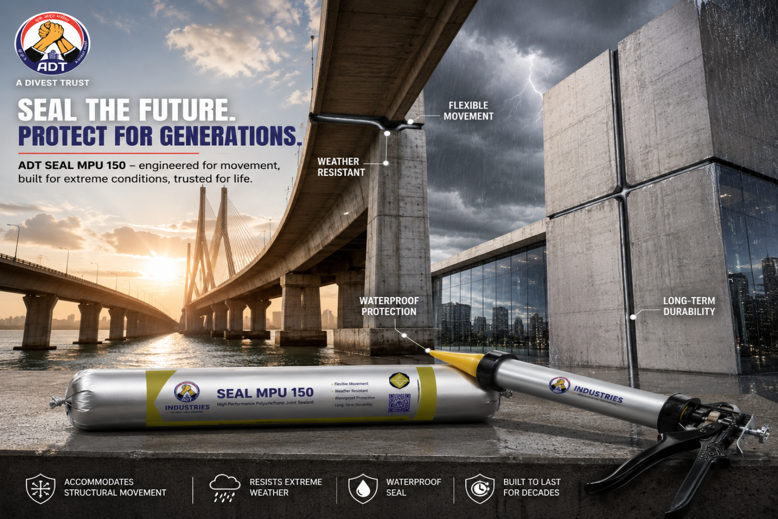 ADT MPU 150 sealant gunned into an expansion joint and tooled off
